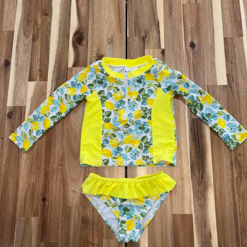 Nicole Miller New York Yellow Lemon Floral Rashguard Swim Set 2T